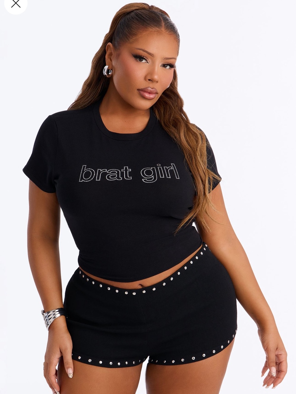 Fashion Nova Brat Silver Foil Baby Tee